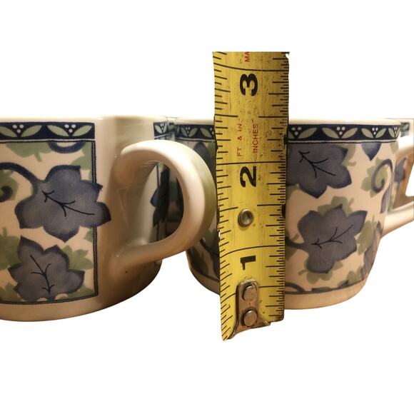 Pfaltzgraff BLUE ISLE Set of SIX 6 Flat COFFEE CUPS blue green leaves EXCELLENT - Picture 7 of 8